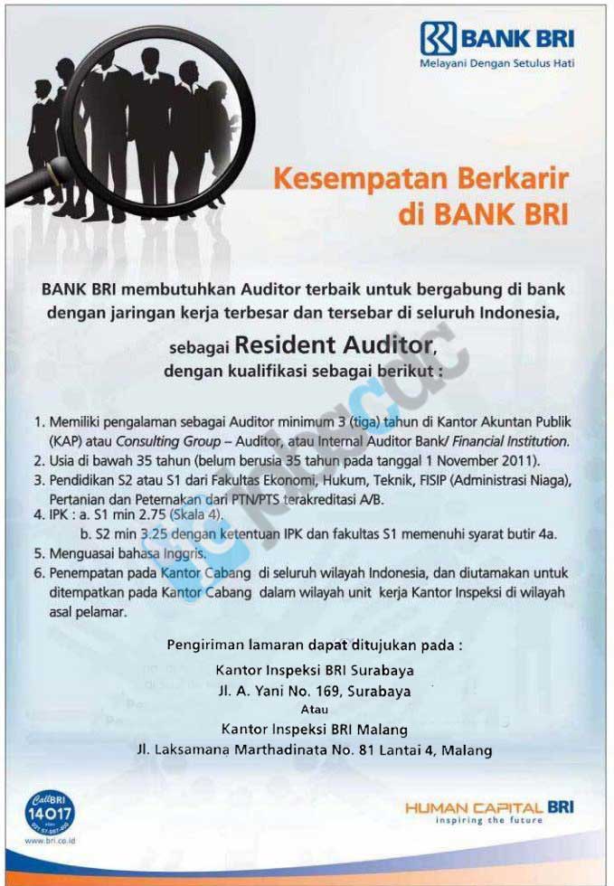 PT Bank Rakyat Indonesia (Persero) Tbk - Resident Auditor 
