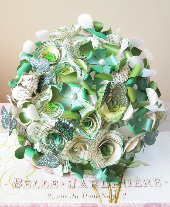 Emerald Greens Book Paper Flowers Wedding Bouquet