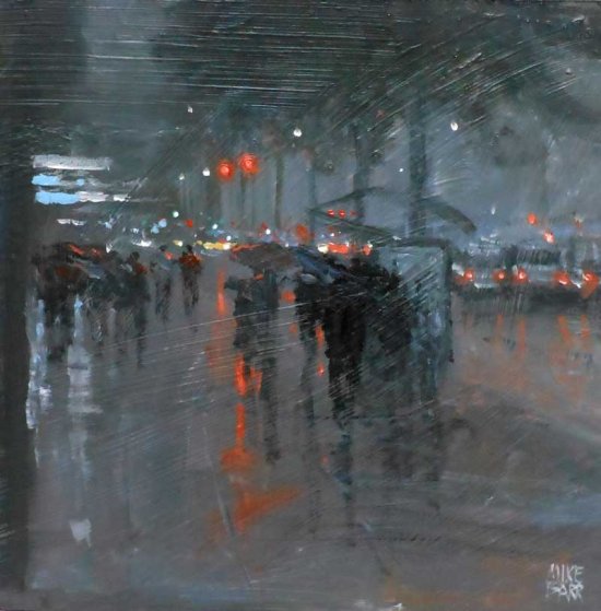 Mike Barr pinturas cidades australianas na chuva impressionista triste