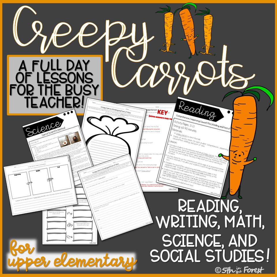 Thumbnail to buy Creepy Carrots full day of lessons plans for Halloween from Teachers Pay Teachers