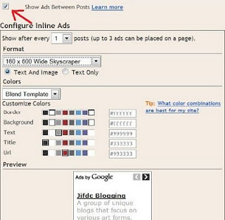 Configure blog posts to show AdSense ads between posts