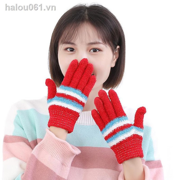 ✤Five-finger gloves for men and women in winter non-touch screen thick woolen knitted office cycling warm cold resistant student