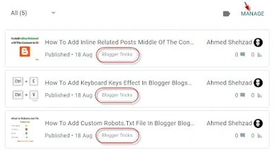 manage blog posts, add or change label in blogger blogspot