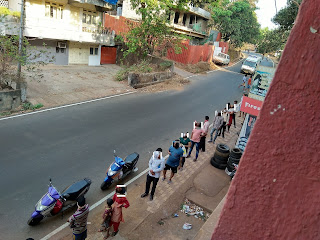 Queue outside a shop during the Covid-19 lockdown in April-2020