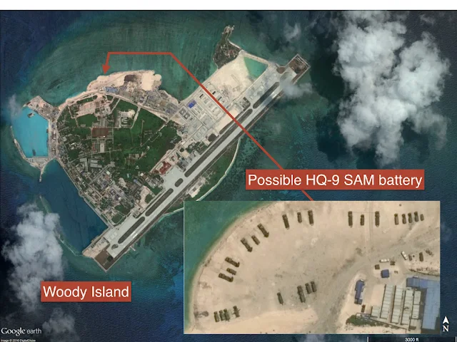 In early 2016, Satellite photographs had revealed that China had deployed two batteries of eight HQ-9 surface-to-air missile launchers as well as a radar system, on Woody Island.