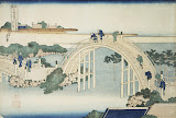 Humpback Bridge by the Kameido Tenjin Bridge by Katsushika Hokusai - Landscape Art Prints from Hermitage Museum