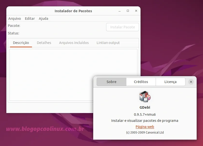 GDebi executando no Ubuntu 22.04 LTS (Jammy Jellyfish)
