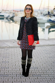 zara starry print dress, fake fur jacket, cesare paciotti boots, Fashion and Cookies, fashion blogger