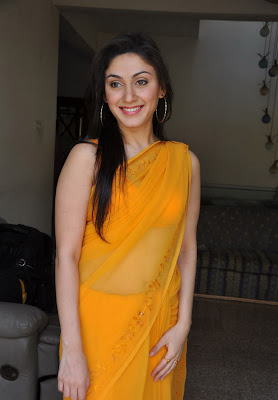 Manjari Hot in Yellow Transparent Saree Navel Show