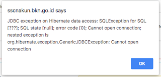 SSCN Error : JDBC exception on Hibernate data access: SQLException for SQL [???]; SQL state [null]; error code [0]; Cannot open connection; nested exception is org.hibernate.exception.GenericJDBCException: Cannot open connection