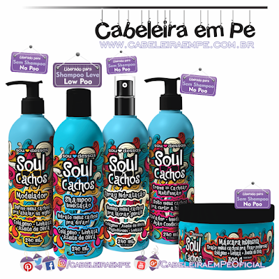 Linha Soul Cachos - Sou Dessas (Shampoo liberado para Low Poo - Máscara, Creme para Cachear, Spray hidratante e Modelador liberados para No Poo)