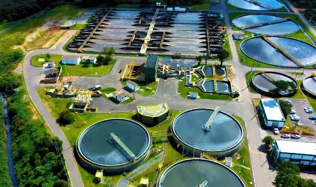 Foto aérea de investimento financeiro em estação de tratamento da Sanepar