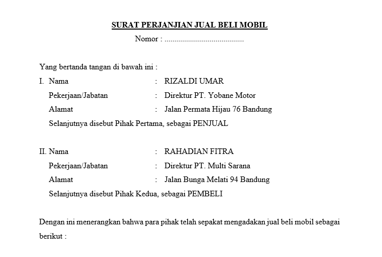 Surat Perjanjian Jual Beli - Datazku