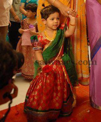 Baby in Red and Green Half Sari