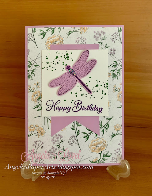 Angela's PaperArts: Stampin Up Dragonfly Garden, Go To Greetings and Dragonflies punch birthday card