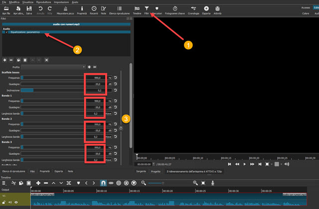 equalizzatore parametrico su shotcut