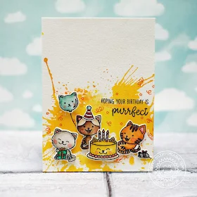 Sunny Studio Stamps: Purrfect Birthday Watercolor Splash Background Birthday Card by Lexa Levana