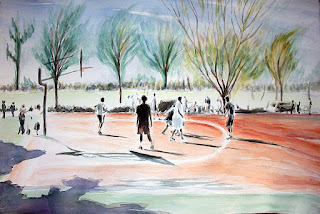 basketball, watercolor, streetball, ballers, park, pickup game