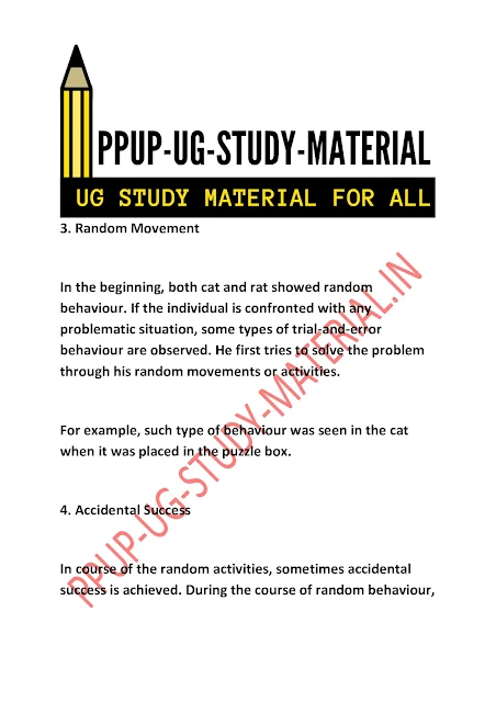 Theories of Learning - Trial and error, Classical conditioning and insight theory of learning  | ppup part 1 psychology subsidiary ug study material download pdf