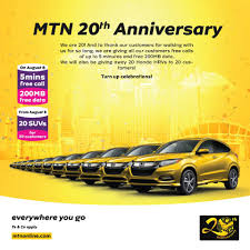 MTN Nigeria said 20 customers will be gifted brand new Honda HRVs.