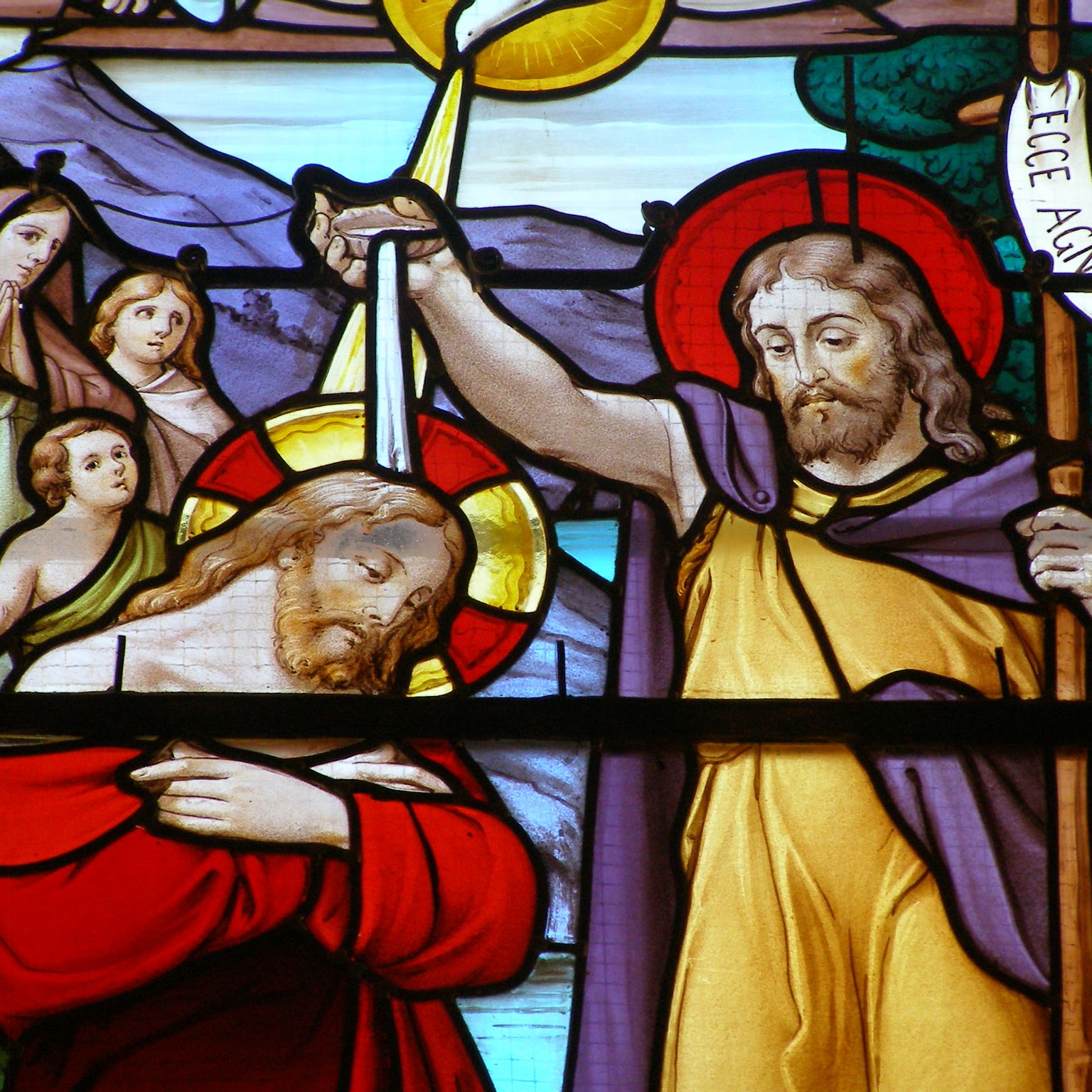 Baptême de Jésus (vitrail, église de Boën)©F.Défrade