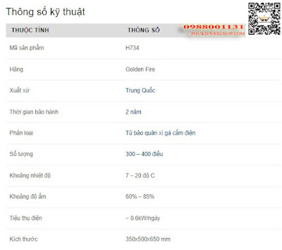 Tủ điện bảo quản xì gà Golden Fire H734, giá rẻ nhất Thong-so-ky-thuat-tu-xi-ga-cam-dien-golden-fire-h734