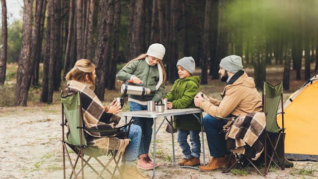 Family of four camping