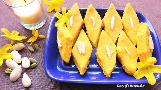 mango-burfi-dessert-Pakistani-Indian-easy-teatime-condensed-milk-powdered-milk-butter-ghee-almonds-