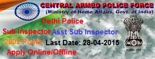 SSC RECRUITMENT 2015 SI DELHI POLICE, CAPF & ASI CISF 2902 POSTS