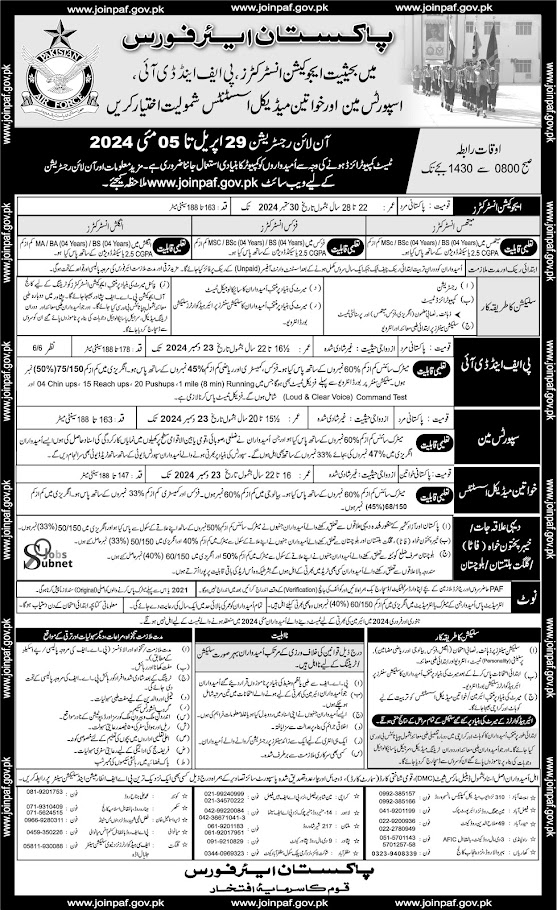 Latest Pakistan Air Force PAF Jobs 2024 Online Apply