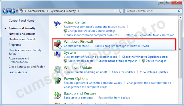 dezactivare firewall windows 7