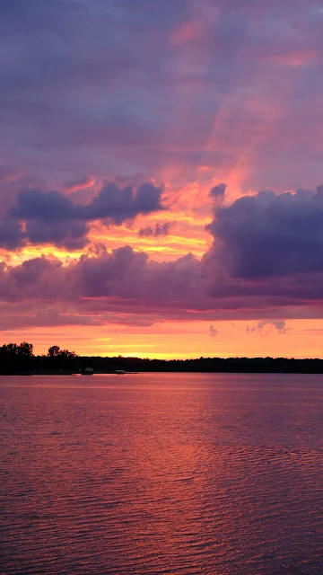 Wallpaper Sunset, River, Clouds, Sky, Dusk