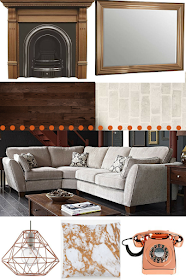 copper dark wood interior living room design 