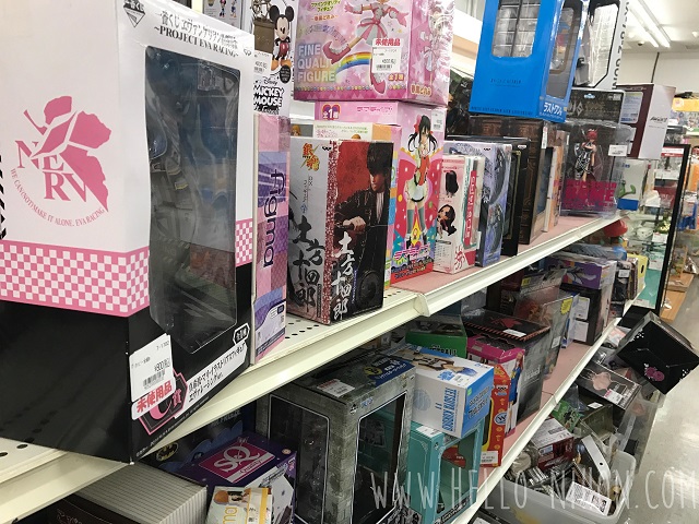 Anime figures rack at Japan thrift store