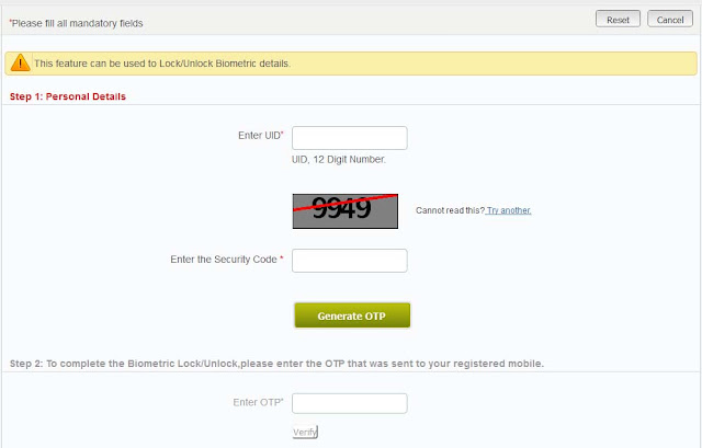 Lock Unlock Biometric Aadhaar Card