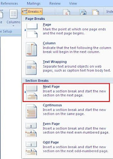 Cara Membuat Section Break Halaman di Ms Word 2007