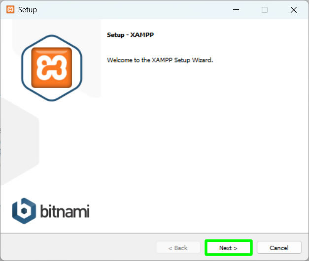 xampp installation wizard welcome page