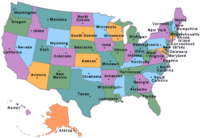 Carte des Etats-Unis Departement