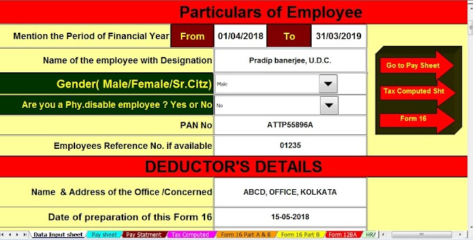 Download Automated All in One TDS on Salary for Non-Government Employees for F.Y. 2018-19 With Deductions on Section 80C, 80CCC & 80CCD
