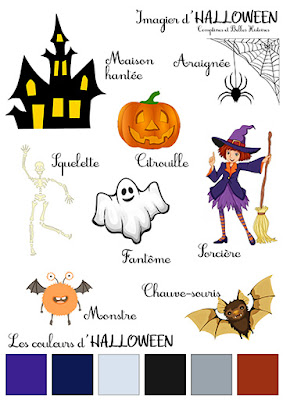 Imagier d'Halloween- Thème saison et fête - nomenclature - monstre, sorcier, sorcière, fantome, hanté, citrouille, pumpkin, witch, ghost, monster, peur