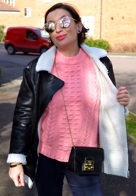 Adriana Style Blog, Blogerka modowa Puławy, Zaful Aviator Jacket, Zaful Pink Sweater, Topshop heels, Heidi Klum Jeans, Fashion blogger, Spring Look, Leather Jacket