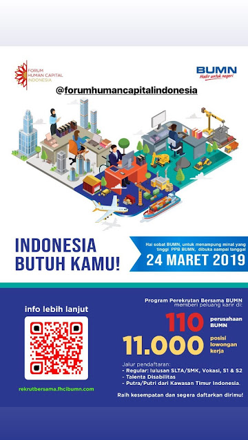 Program Perekrutan Bersama BUMN (Terbuka Bagi SLTA/SMK, Vokasi, S1,S2, Disabilitas & Putra/Putri Kawasan Indonesia Timur) - 11.000 Posisi Lowongan Kerja (Deadline : 24 Maret 2019)