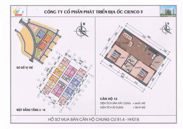 Mặt bằng căn hộ 12 chung cư b1.4 hh01b thanh hà