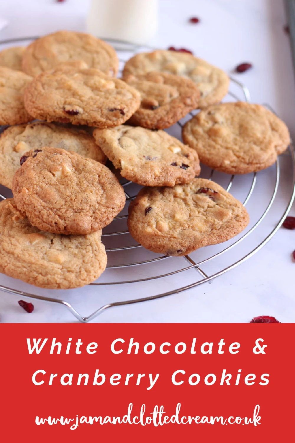 White chocolate and cranberry cookies pin with text overlay.