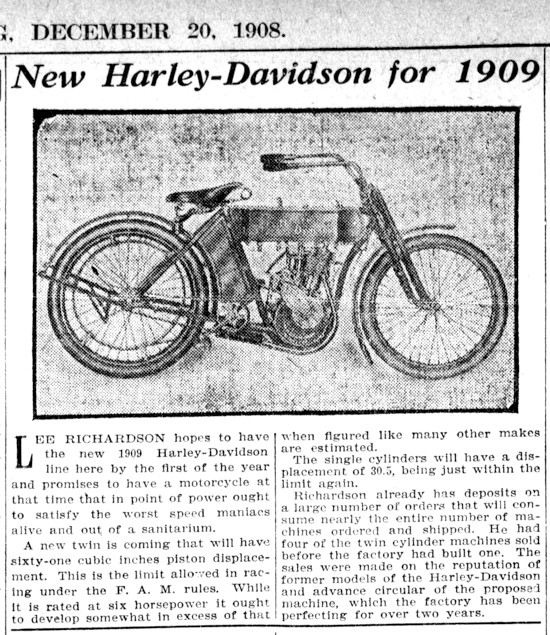 Harley-Davidson advertising Dec. 20, 1908