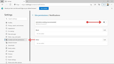 How to block website asking for notifications on Edge browser on desktop