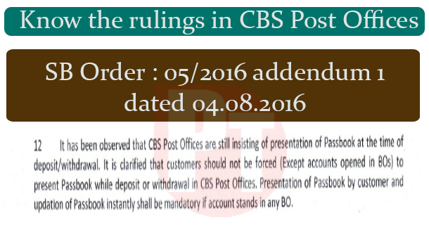 Ruling For Deposit Withdrawal In Savings Account Without Passbook In Cbs Post Offices