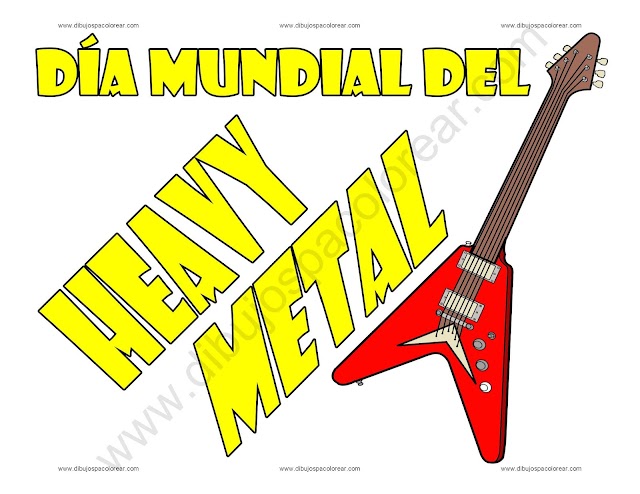 Día Mundial Heavy Metal dibujo a color y para colorear