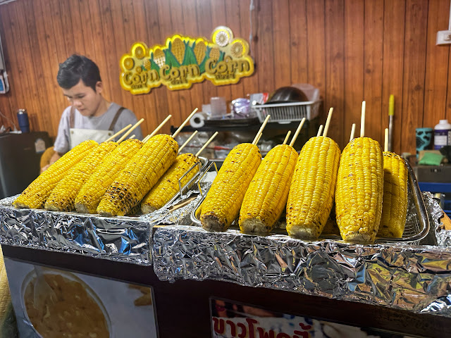 roasted corn at a market in Bangkok, Thailand