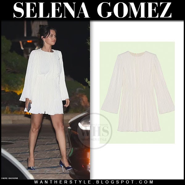 Selena Gomez Is A Vision In White As Her Pleated Gucci Mini Dress